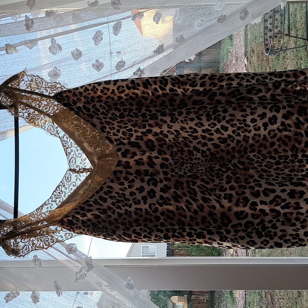 Umgee Silk Lace Trim Leopard Print Top